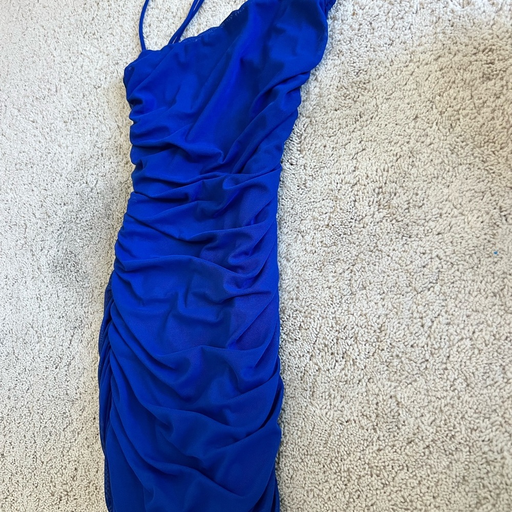 Elegant Blue Ruched Dress